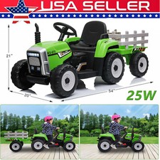 12V Kidsr Ride On Car Electric Green Tractor with Trailer Toddle w/Remote