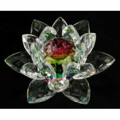 3 inch Rainbow Crystal Lotus Flower Feng Shui Home Decor & Gift Box   USA Seller
