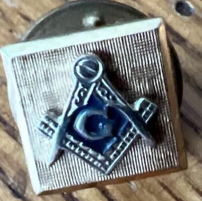 Anson Masons Masonic Symbol Rhodium Plated Sterling Silver Blue Enameled Tie Pin