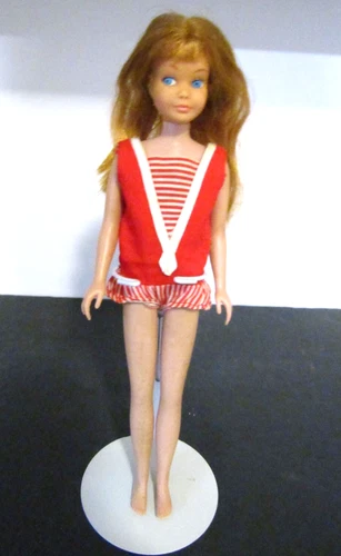 Vintage Barbie Straight Leg Titian Red Hair Skipper in Original Red Swimsuit