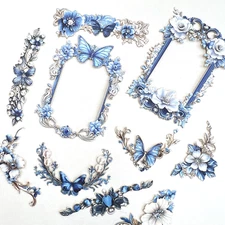 Butterfly Flower Frames Corners Cardstock Stickers Blue Junk Journal Collage