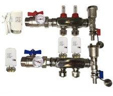 2 Loop Radiant PEX Plumbing Manifold - 1" 304 Stainless Steel & 2 Wire Actuators