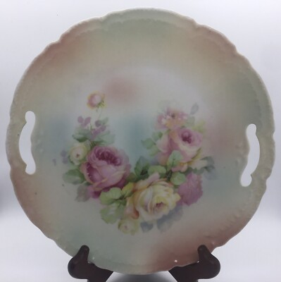 Three Crown China Germany Pastel Roses 9.5  Scalloped Edge Porcelain Cake Plate