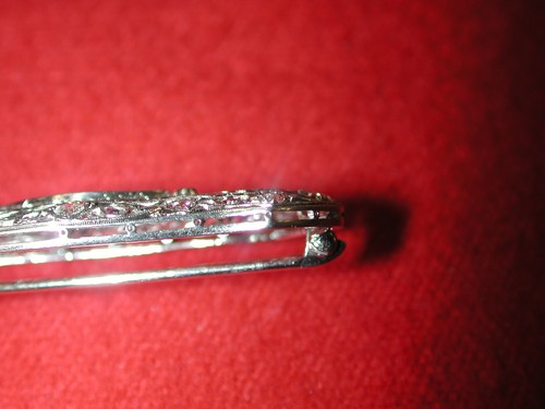 Platino Diamante Filigree Pin .80 Carati Grande 16mm Largo By 45mm Lungo - Foto 6 di 7