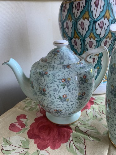 Royal Doulton Teapot & Floral Hot Water Jug Blue "Merle" H4725 1930s Vintage - Picture 3 of 12