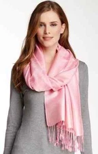 Blue Pacific (Spain) Fleur De Lis Cashmere/Silk Pashmina Scarf Pink NWT $125