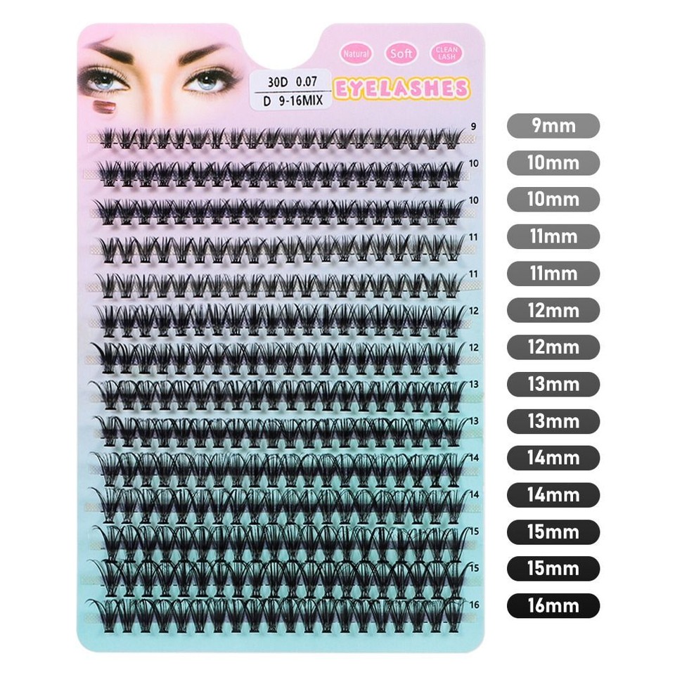 Asiteo 200 Stück Volumen Wimpernset - 50D, 0,07mm Dicke, D Krümmung, 9