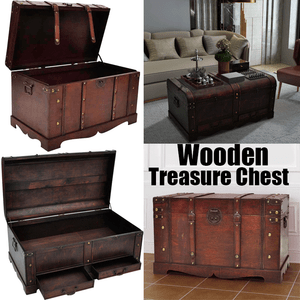 Vintage Large Wooden Treasure Chest Home Antique Storage Box Trunk Image Is Loading Vintage Large Wooden Treasure Chest Home Antique Storage
