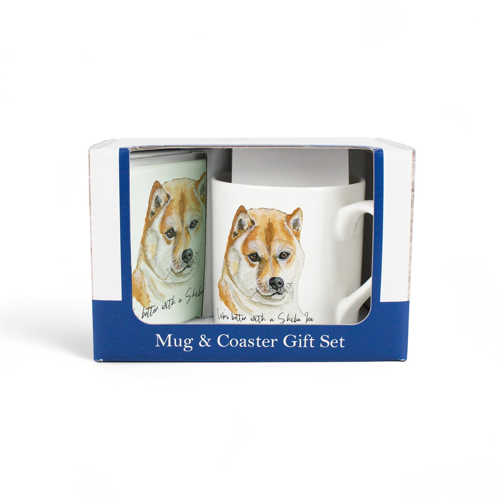 Shiba Inu Bone China Mug & Glass Coaster Gift Set - Presents for Dog Lovers