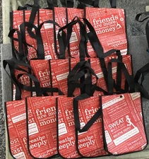 Lululemon Reusable Small Shopping Bag Red & White Words Pre-Owned with Snap Top