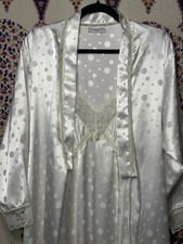 Vintage Christian Dior Slip Dress Nightgown And Robe Polka Dot Size Petite