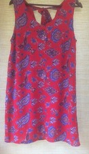 Paraphrase Dress 12 Shift Sleeveless Red Blue Paisley V-neck/ Back W Tie Lined