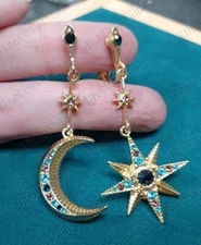 CLIP ON Long Multi Crystal ART DECO Drop EARRINGS Gold Fashion Vintage Style