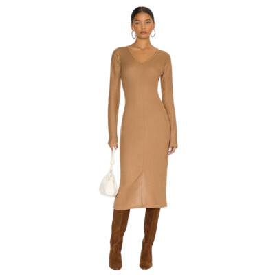 NWT $375 Rag & Bone Knit Rib Bias Midi Dress Camel Sz S | eBay