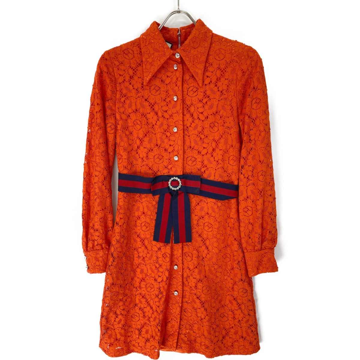 GUCCI 475846 Ruban Web dentelle broderie robe 38 Orange