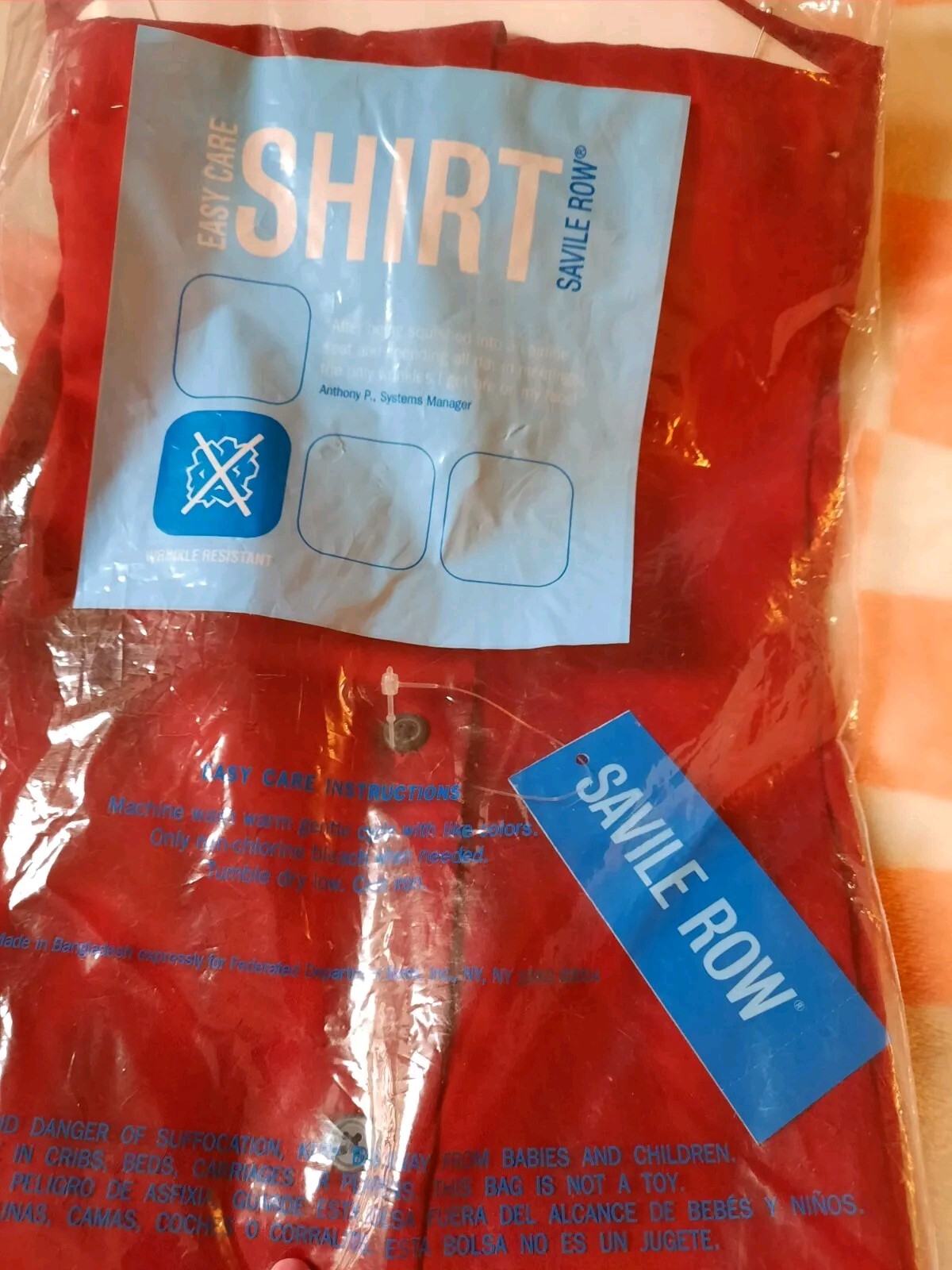 FILA Camicie vintage Saville Row uomo rosso L maniche corte con bottoni sateen resistenti alle rughe