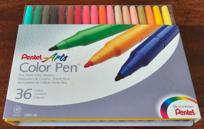 RARE VTG PENTEL 36 Colors Pens Fine Point Marker Set Original S360-36 Taiwan