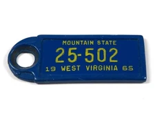1965 West Virginia DAV Keychain License Plate Tag–Disabled American Veterans