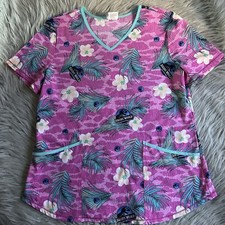Jurassic World Scrub Top Womens Size Medium Purple Dinosaur Short Sleeve Shirt