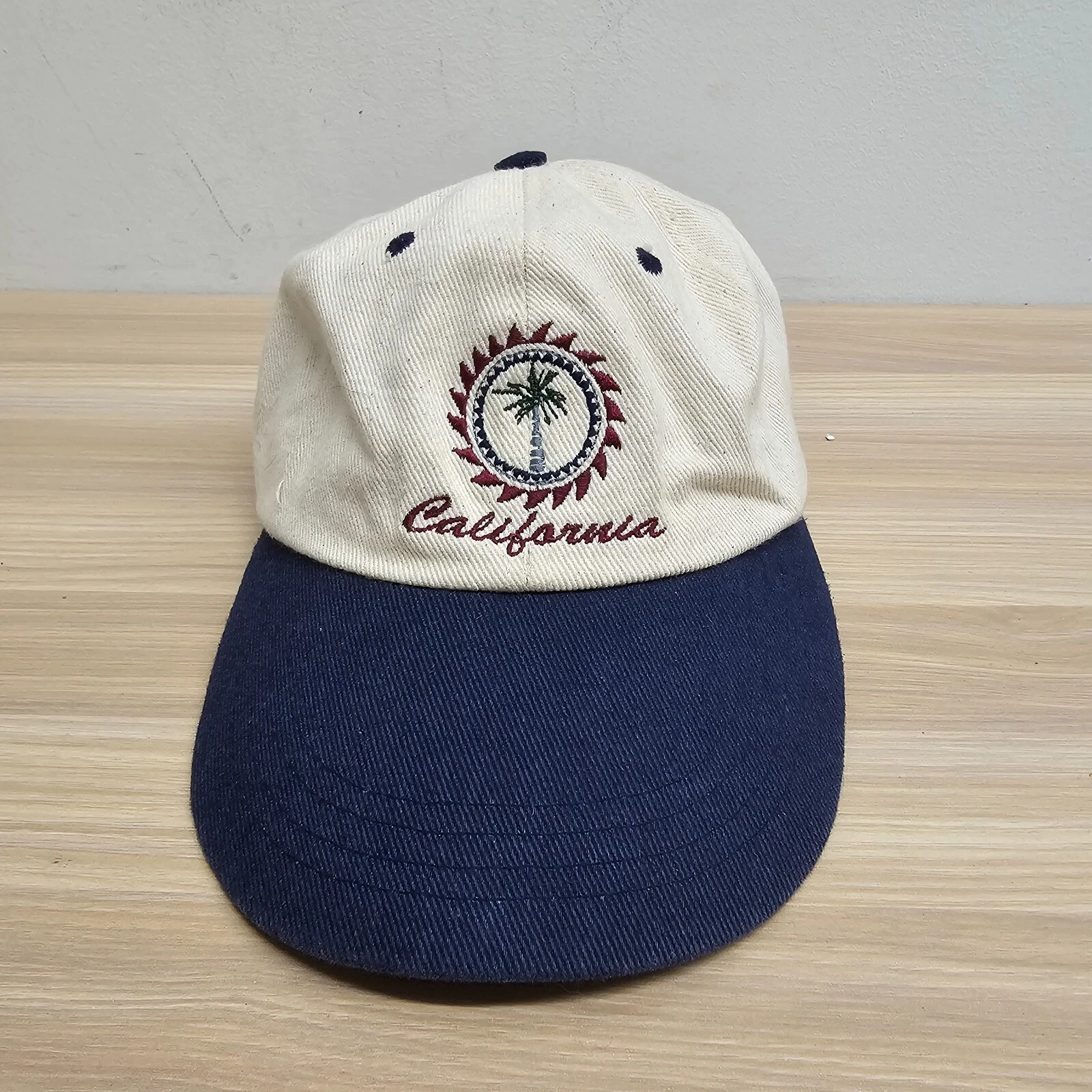 Vintage Coastal California Palm Tree Cap Navy Cream Classic Ski Country Imports