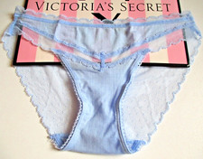 VICTORIA'S SECRET Modal Bikini Panty M L Blue NWT Mesh Lace Trim VS FREE SHIP 4 