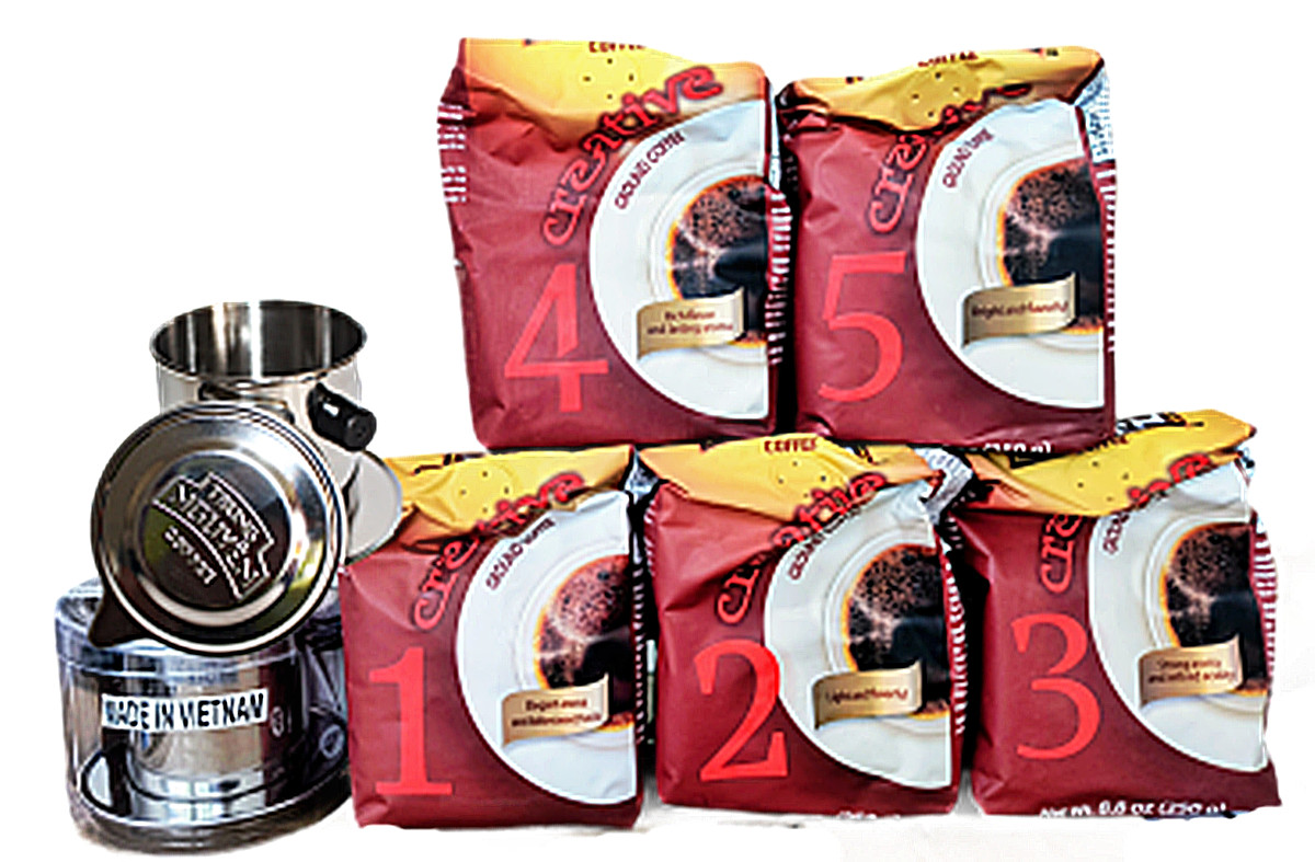 Probierpaket 5 Sorten Creative + 2 Filter von Trung Nguyen Kaffee aus Vietnam