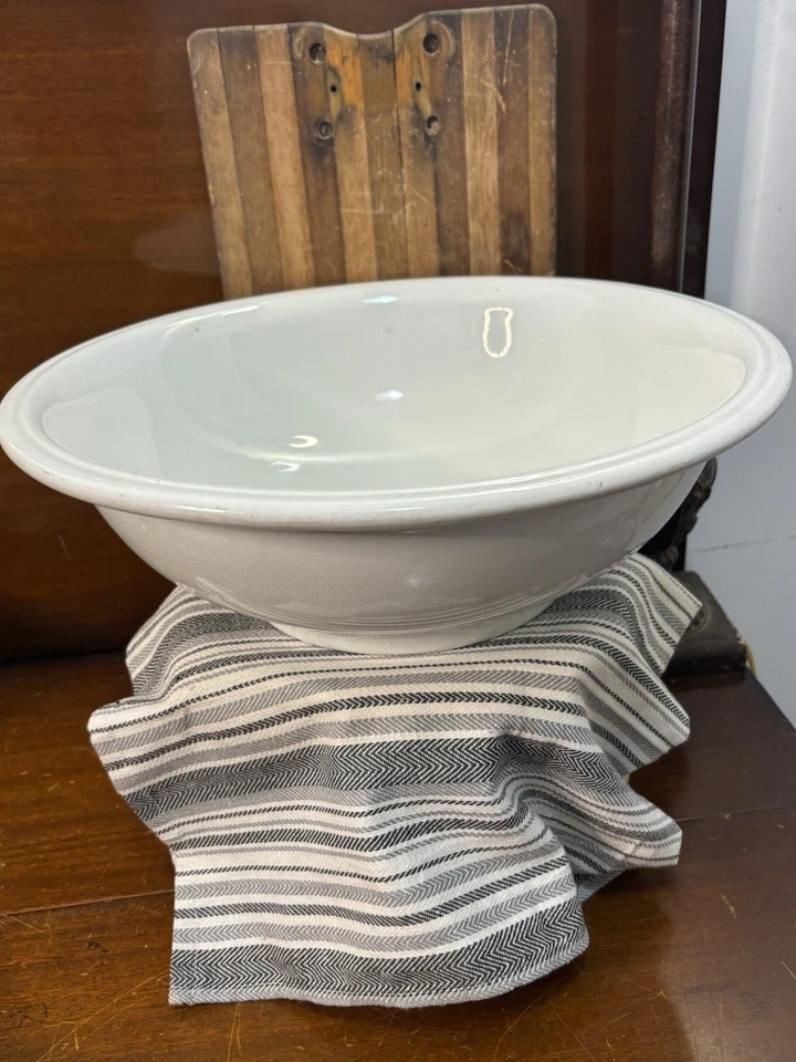 Vintage Antique Farmhouse White Ironstone Large Bowl Scallop Edge MEAKIN #011 - Image 2 of 4