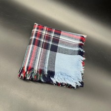 Vintage Scarf Plaid Fringe Cotton Navy Blue Red Retro Hair Wrap Retro Fashion