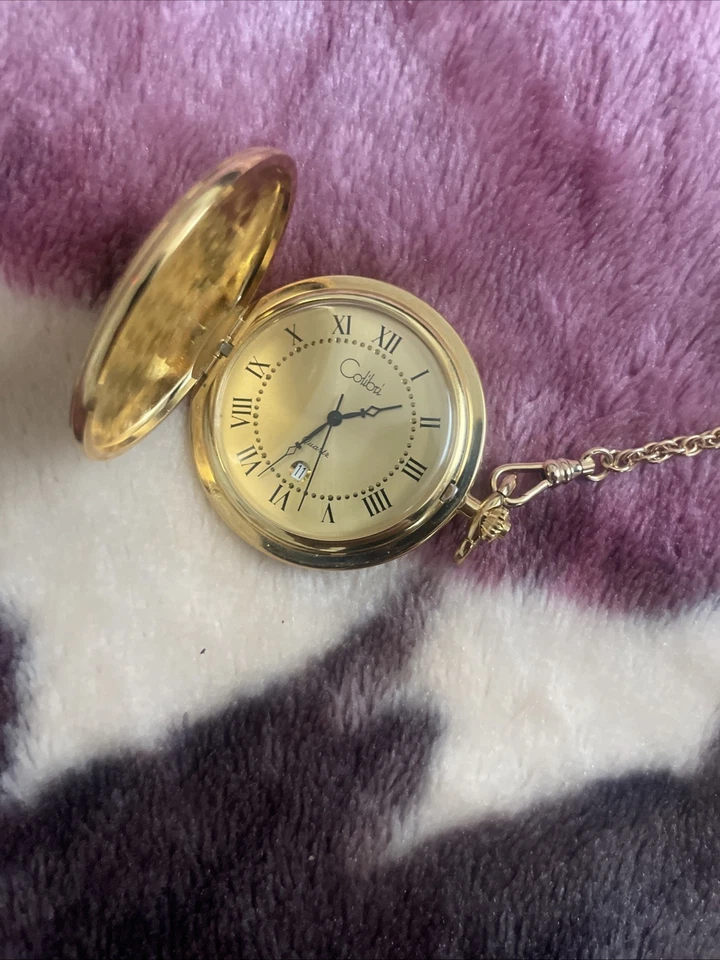 RELOJ BOLSILLO COLIBRÍ SUIZO TONO DORADO CON CADENA Y NAVAJA DE BOLSILLO GRABADA Foto 3 de 4
