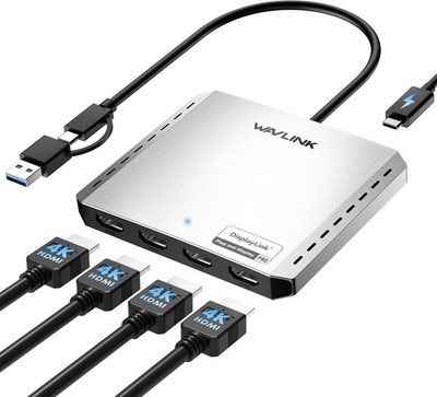 WAVLINK Quad HDMI 4K Dock DisplayLink USB-C USB-A 85W PD NEU