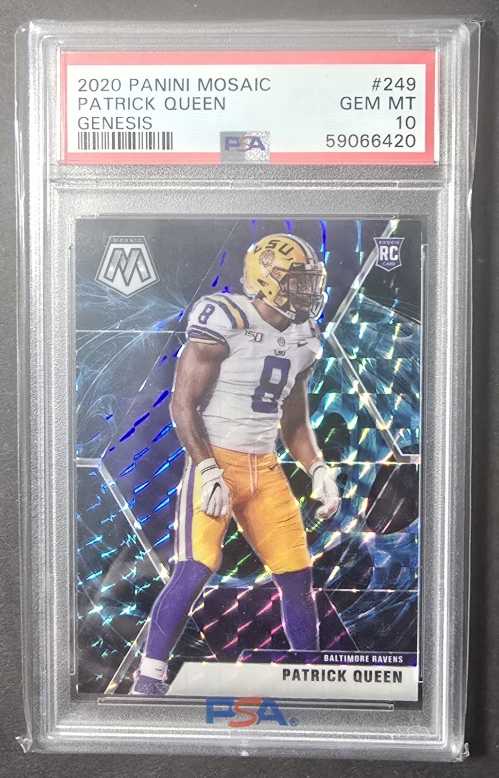 2020 Panini Mosaic Patrick Queen #249 Genesis Prizm RC Rookie PSA 10 Gem Mt SSP