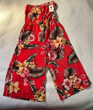 New RETRO STYLE HAWAIIAN TROPICAL JUMPSUIT STRAPLESS POCKETS size LARGE