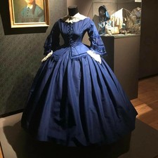 1860s Victorian Civil War Blue Ball Gown Retro Elegant Daywear Princess Dress