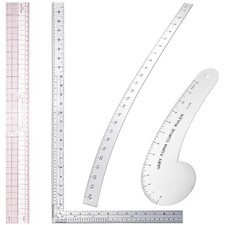 4 Pcs Fashion Sewing Ruler with French Curves Aluminum Designers Ruler Kit In...
