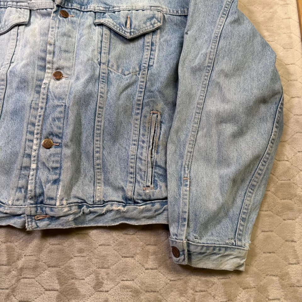 VTG 80s Denim Jacket Nuovo Industriale Sz XL WORN THRASHED FADED USA Made - Image 3 of 4