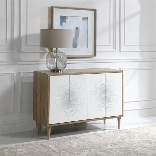 Uttermost Dani 4-Door Contemporary Wood Cabinet in White/Woodtone - Picture 8 of 9