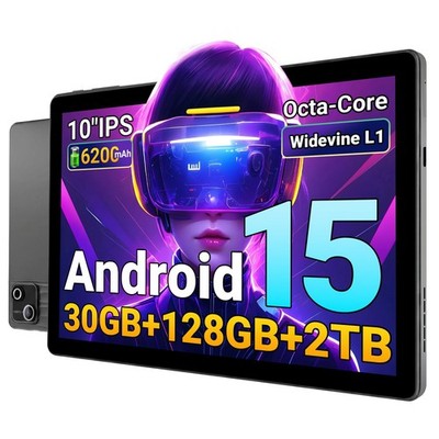 Tablet 10 Inch Android 15 30GB RAM 128GB ROM 1280x800 HD Gray Evermyth Expand