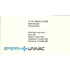 C.W. Neal Cline Sperry Univac Bellaire TX Vintage Business Card SD9-B2