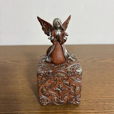 Fairy Jewelry Trinket Box  Fairies Pixie Brown With Silver Scroll And Flowers