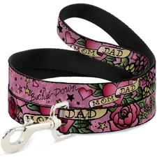 Dog Leash Mom & Dad Pink NARROW 0.5"