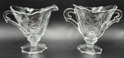 Vintage MCM Heisy Cream and Sugar Set Cut Glass Etched Flower