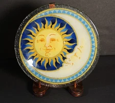 Peggy Karr 8" Sun & Moon Fused Glass Boho Art Plate Bohemian Rare HTF