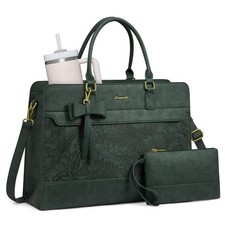 LOVEVOOK Laptop Tote Bag for Women,Leather Work 17.3 Inch, Embossed Green
