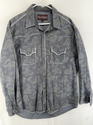 Rock Roll Cowboy Shirt Mens XL Paisley Pearl Snap Western Dress Rodeo Country