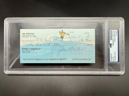 Joe Montana Autographed Personal Check 1981 to San Francisco 49ers PSA/DNA RARE!