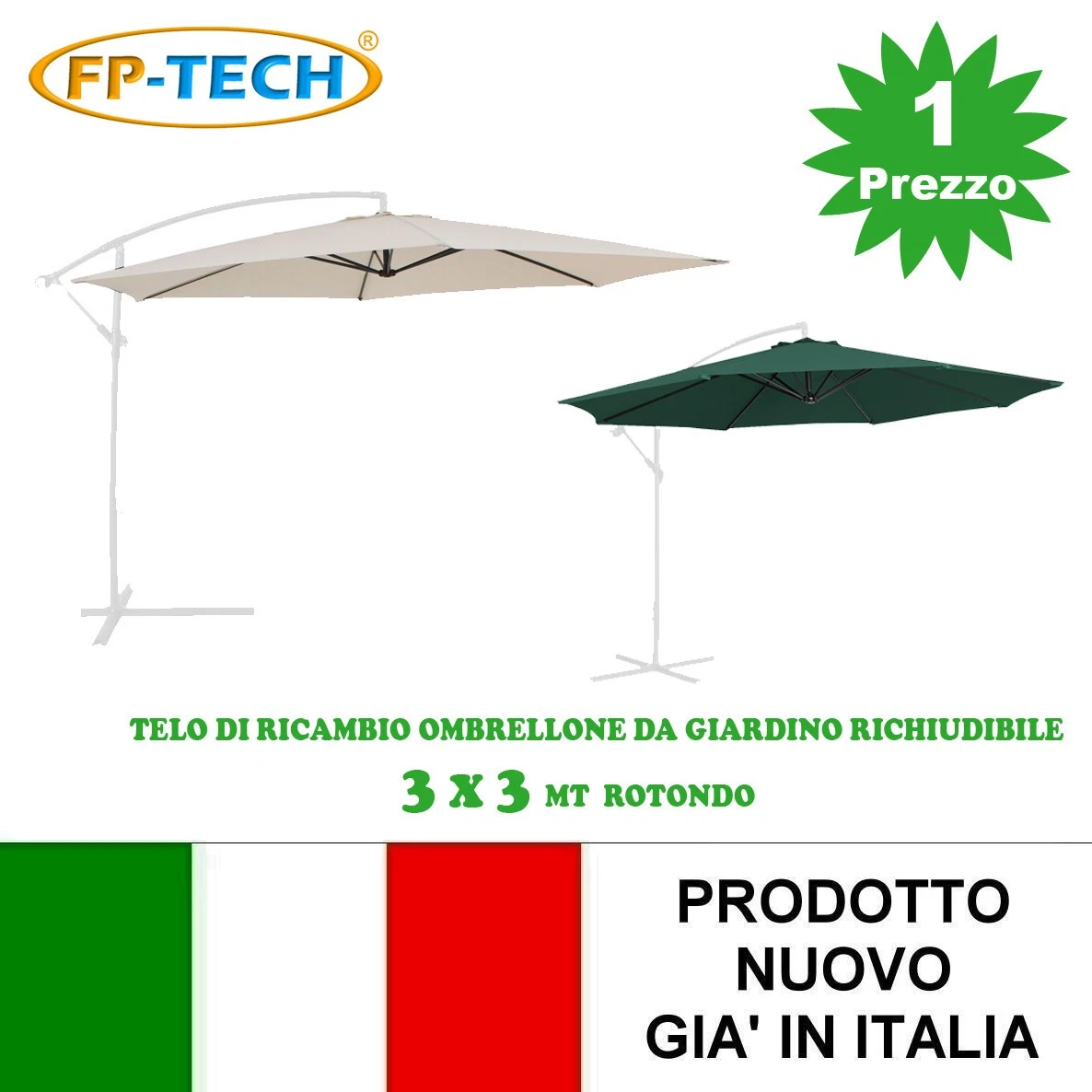 BricoShopping® Telo di Ricambio per Ombrellone Decentrato a Braccio 8 Stecche Impermeabile (3x3 (C/Tasche 220gr)) | Leroy Merlin