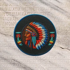 Indian Chief Patch Iron-on Applique  Southwest Badge Headdress Native Indigenous