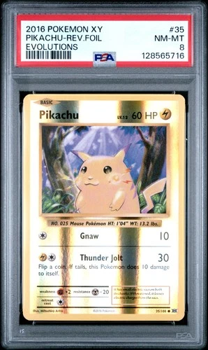 2016 POKEMON XY EVOLUTIONS #35 PIKACHU-REVERSE FOIL PSA 8