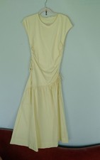 Zara Asymmetric Side Gathered T Shirt Midi Dress Yellow Med NWT