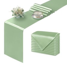 Manyshofu 12Pcs Satin Table Runner - 12 x 108 Inch 12"x108", 12pcs Sage Green